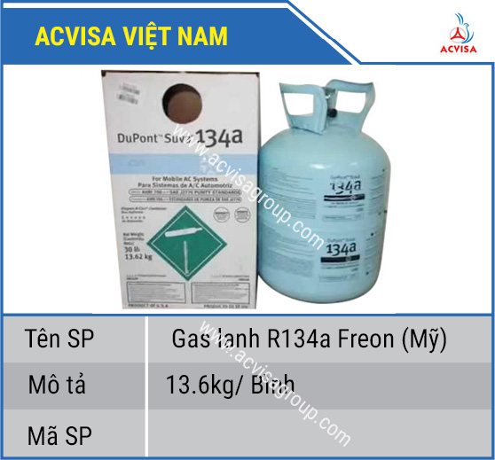 Gas lạnh R134a Freon (Mỹ) 13.6kg/ Bình