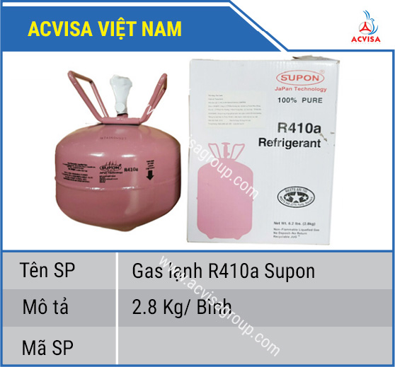 Gas lạnh R410a Supon 2.8 Kg/ Bình