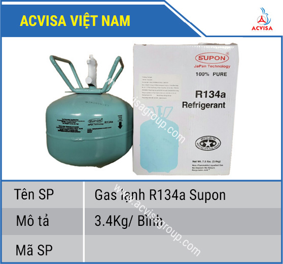 Gas lạnh R134a Supon 3.4Kg/ Bình
